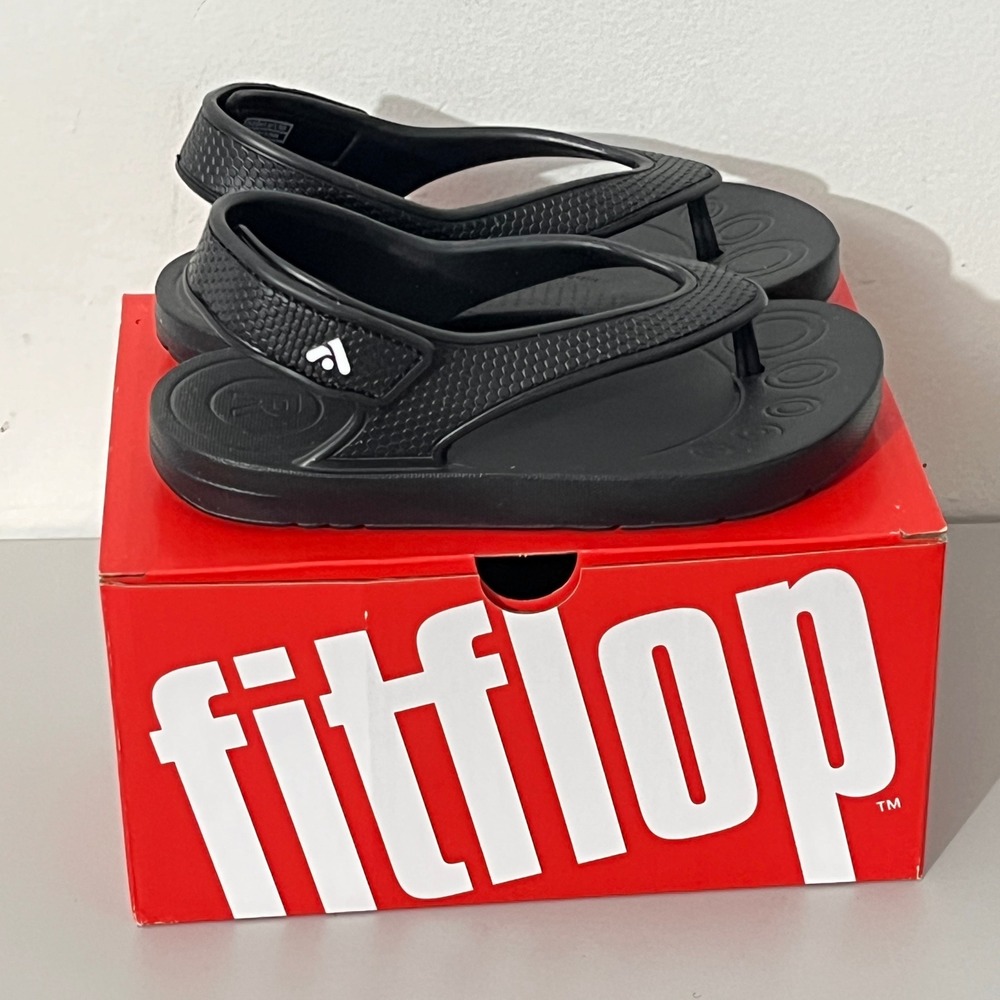 FitFlop iQushion Flip Flops Kids‎ Size 11C Black Ergonomic Back Strap Sandals